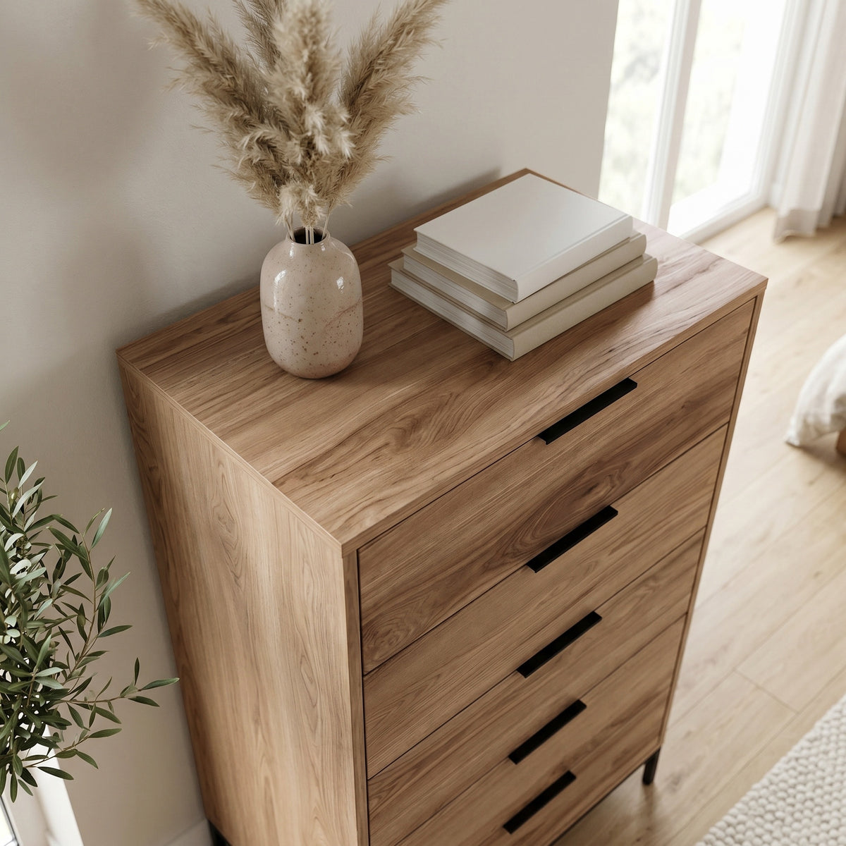 Velgar 70 cm Tall 5 Drawer Chest of Drawers, Soft-Close — Whiskey Oak, image 2