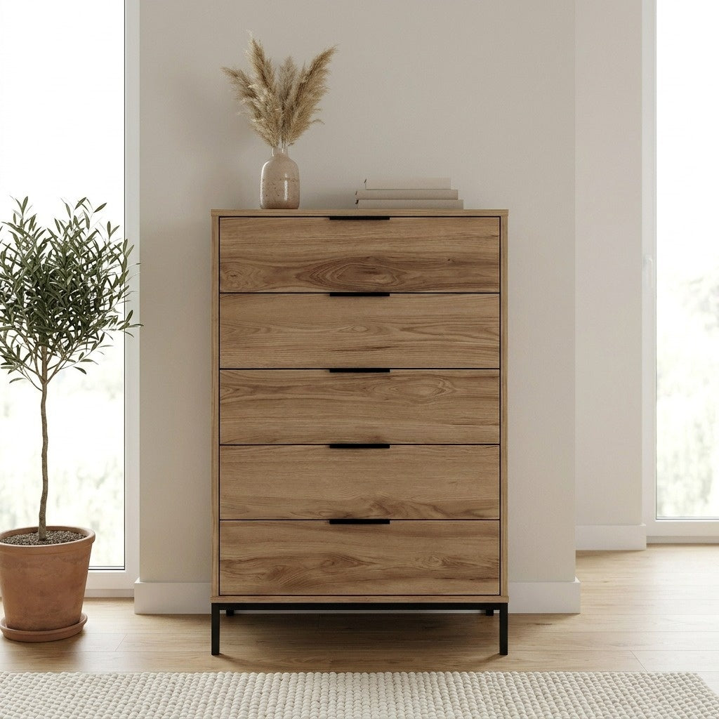 Velgar 70 cm Tall 5 Drawer Chest of Drawers, Soft-Close — Whiskey Oak, image 3