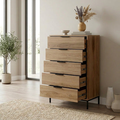 Velgar 70 cm Tall 5 Drawer Chest of Drawers, Soft-Close — Whiskey Oak, image 4