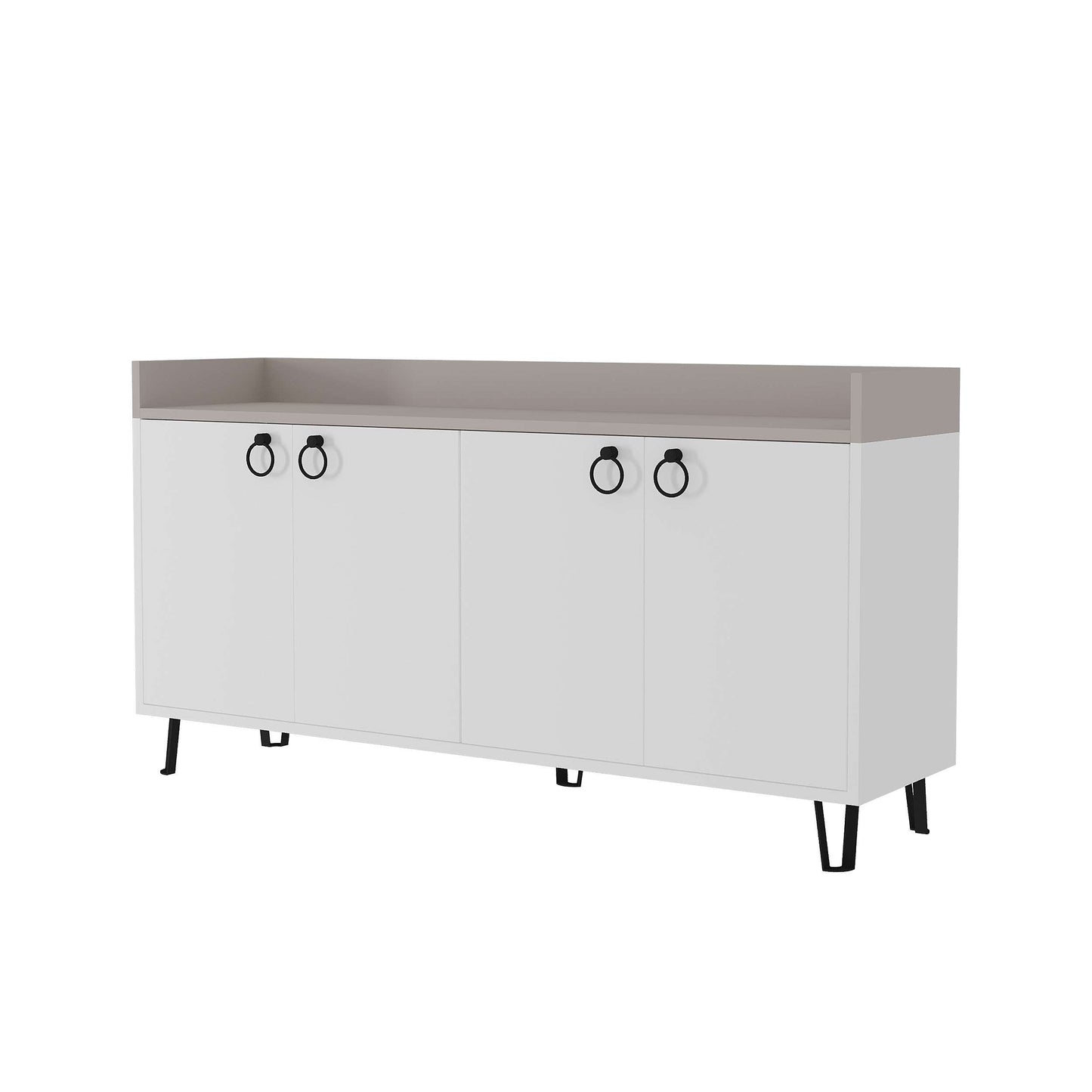 Freestanding multipurpose sideboard with ring handles and cabinet storage for hallway, dining room or kitchen use
