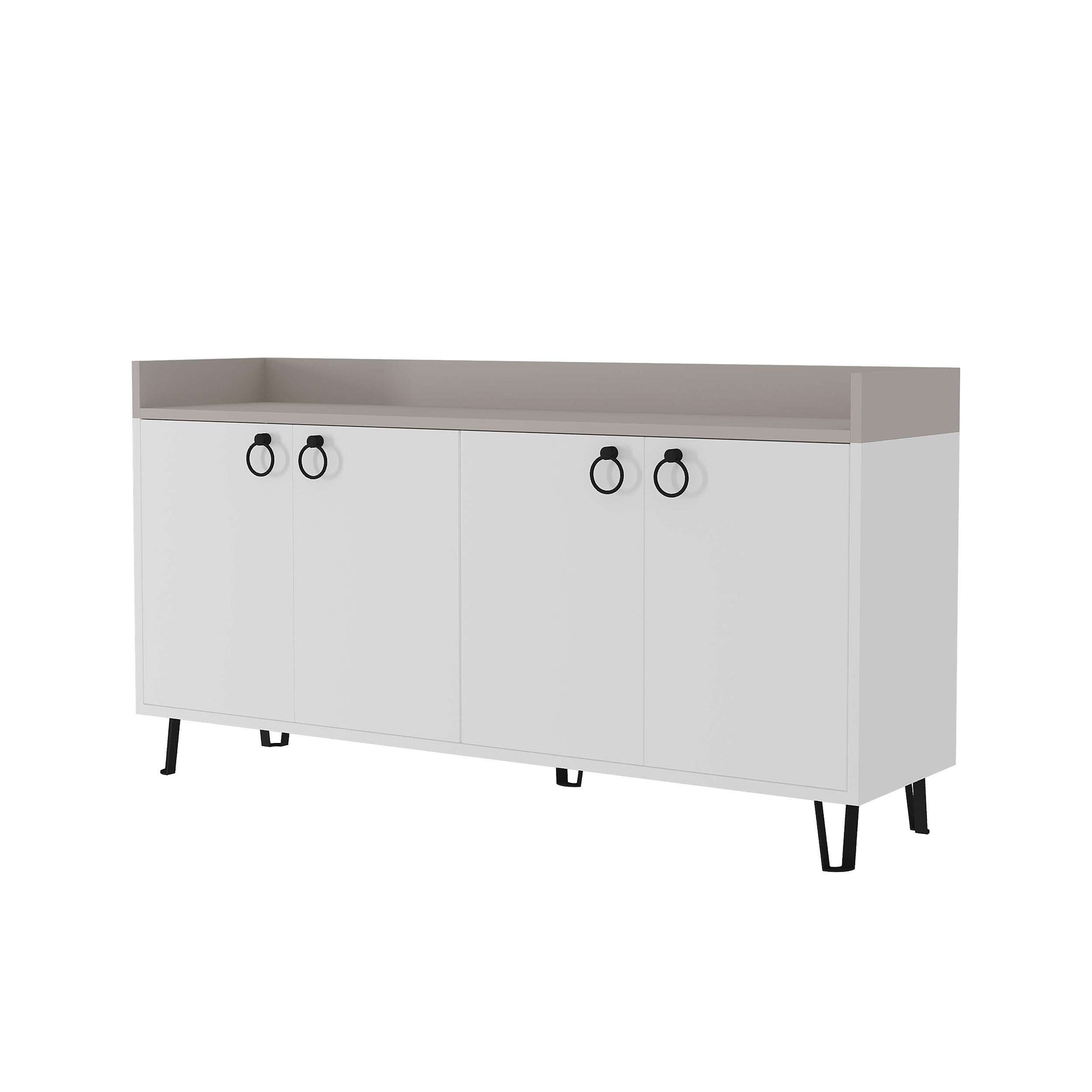 Freestanding multipurpose sideboard with ring handles and cabinet storage for hallway, dining room or kitchen use