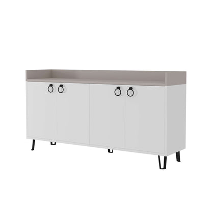 Freestanding multipurpose sideboard with ring handles and cabinet storage for hallway, dining room or kitchen use