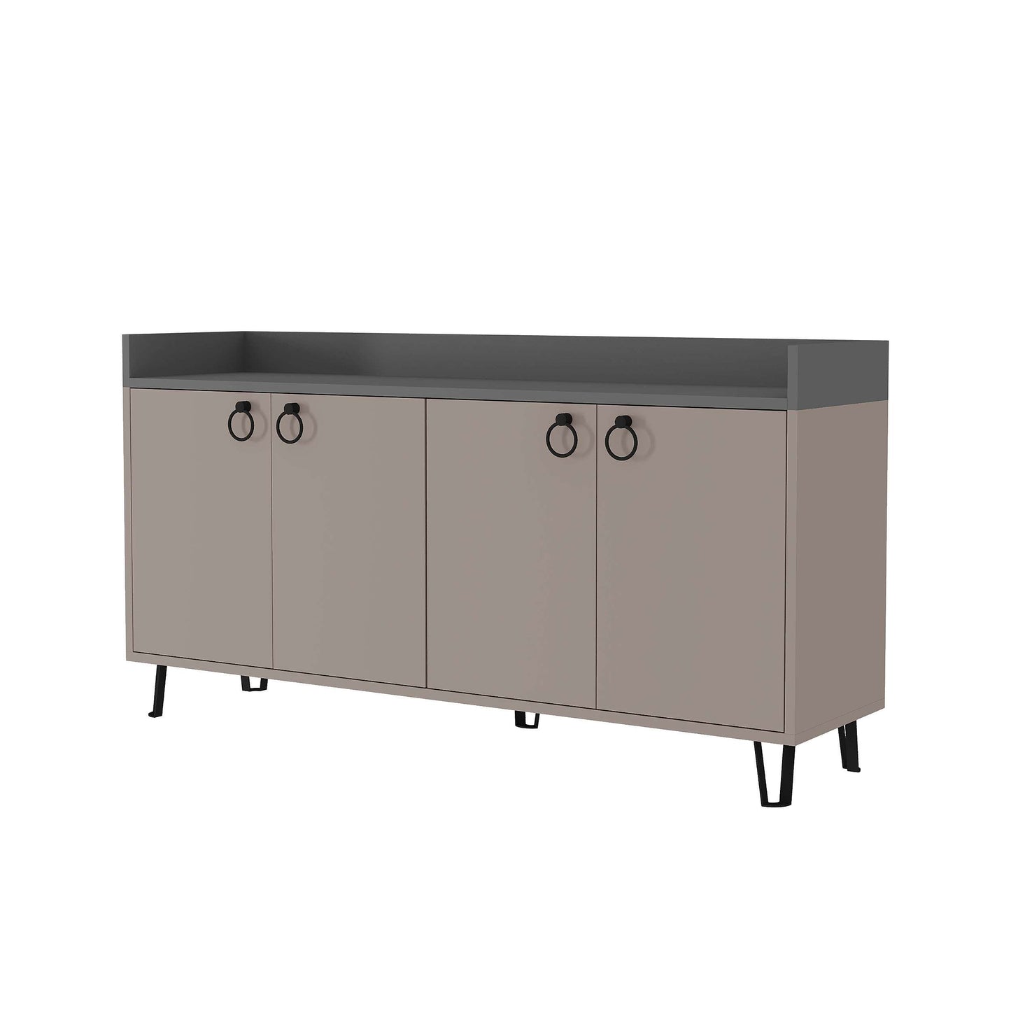 Freestanding multipurpose sideboard with ring handles and cabinet storage for hallway, dining room or kitchen use