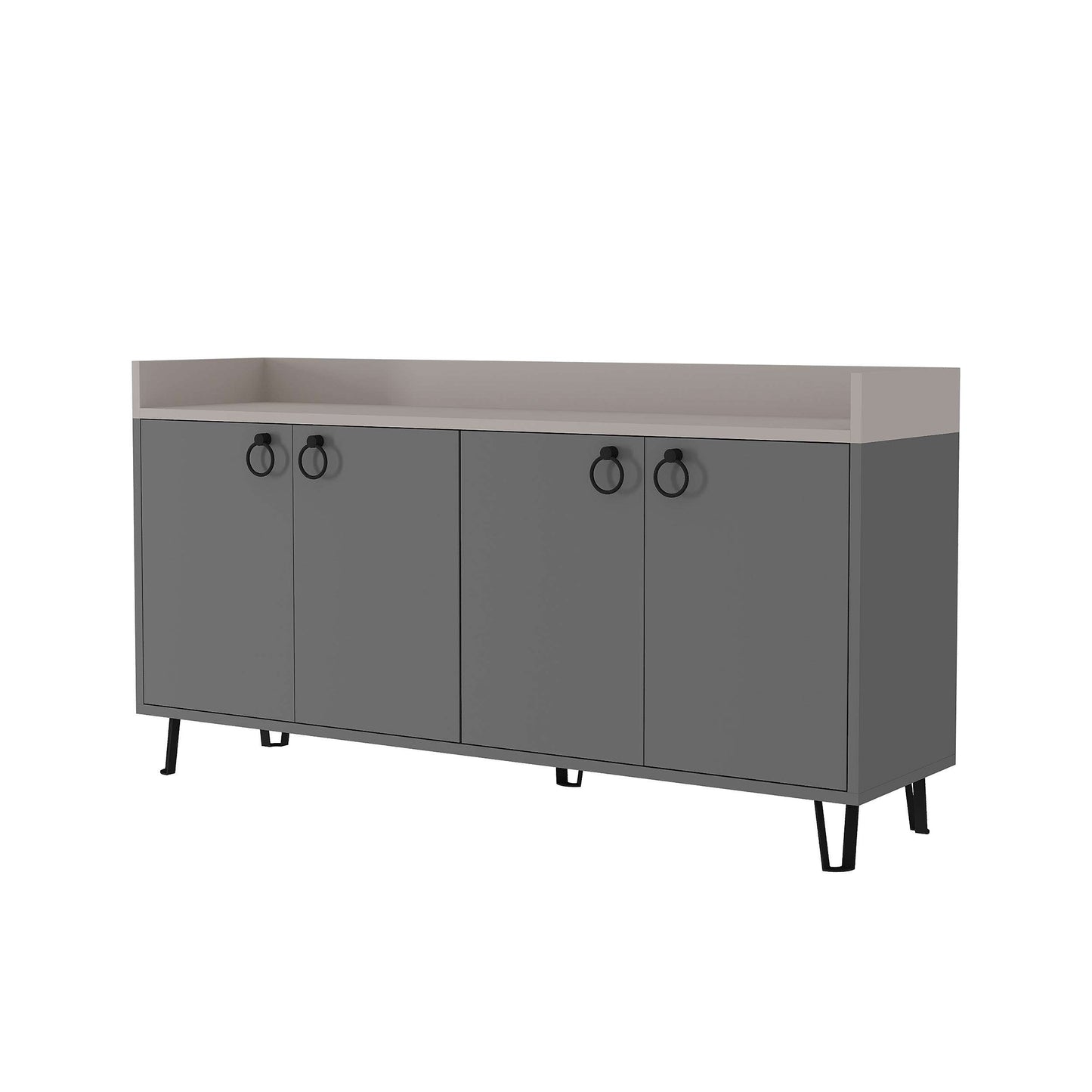 Freestanding multipurpose sideboard with ring handles and cabinet storage for hallway, dining room or kitchen use
