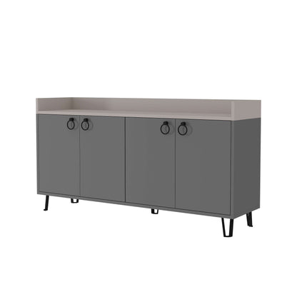 Freestanding multipurpose sideboard with ring handles and cabinet storage for hallway, dining room or kitchen use