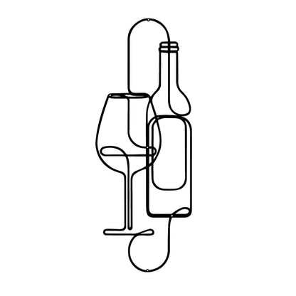Wine & Glass Metal Wall Art – 3D Minimal Bottle and Glass Decor | 2 Size Options