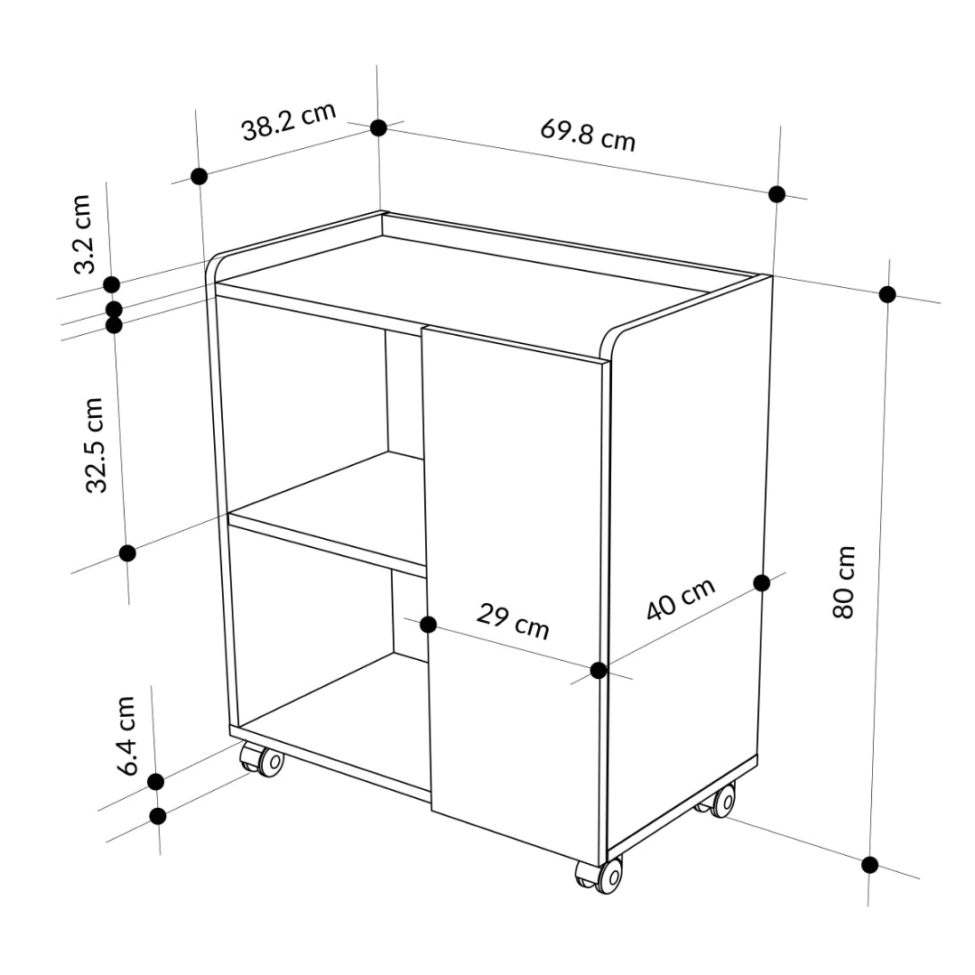 Zeo Cabinet with Wheels – Space Saving Storage Unit with Open & Closed Shelves